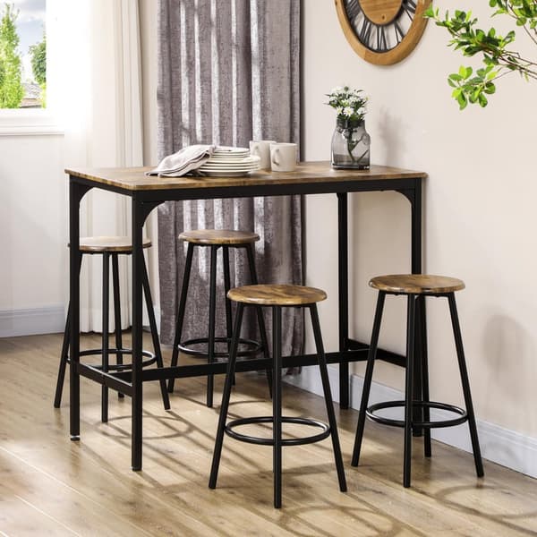 Barbord Med Barstolssæt, 5 Stk. Barbordssæt, Køkkenbord Med 4 Barstole, Spisegruppe I Industrielt Design, Metal, Rustik Brun