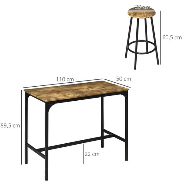 Barbord Med Barstolssæt, 5 Stk. Barbordssæt, Køkkenbord Med 4 Barstole, Spisegruppe I Industrielt Design, Metal, Rustik Brun