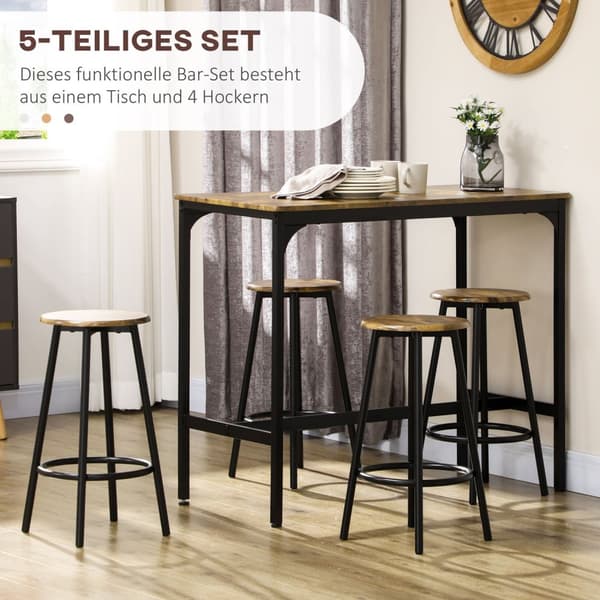 Barbord Med Barstolssæt, 5 Stk. Barbordssæt, Køkkenbord Med 4 Barstole, Spisegruppe I Industrielt Design, Metal, Rustik Brun