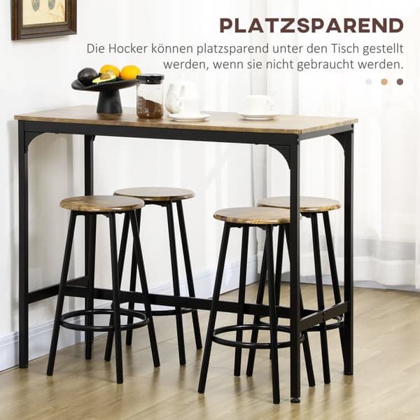 Barbord Med Barstolssæt, 5 Stk. Barbordssæt, Køkkenbord Med 4 Barstole, Spisegruppe I Industrielt Design, Metal, Rustik Brun