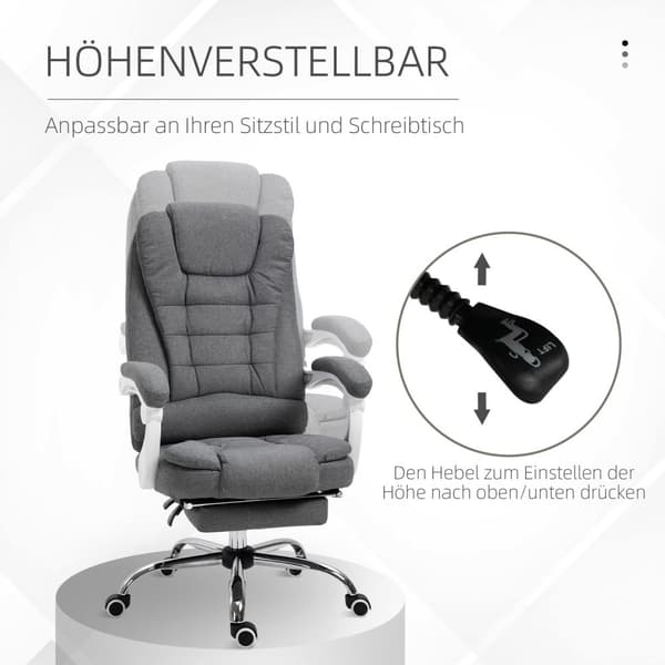 Kontorstol Skrivebordsstol Med Fotstøtte Høydejusterbar Datamaskinstol Eksekutivstol Med Linlook Vipp Metallgrå