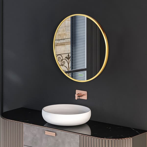 Badeværelsesspejl Med Led Rundt Vægspejl Ø50 Cm, Memory Funktion, Ip44, Til Stue & Soveværelse, Guld, Aluminium