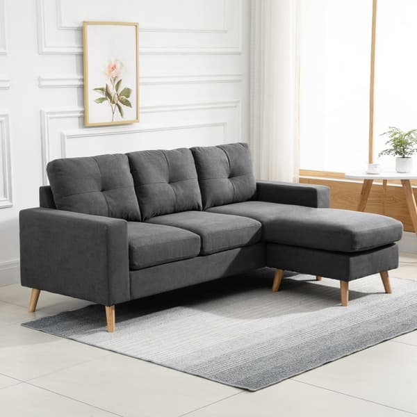 Hjørnesofa I L-Form Grå Hjørnesofa Med Sjeselong, Linlook, For 3 Personer, 93X136X85Cm