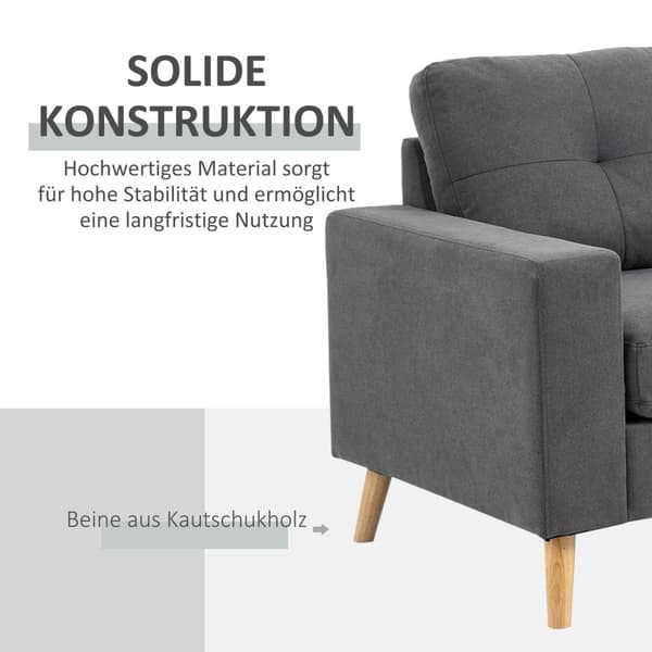 Hjørnesofa I L-Form Grå Hjørnesofa Med Sjeselong, Linlook, For 3 Personer, 93X136X85Cm