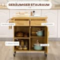 Miniatyrbillede 6 af 10: Køkkenvogn Serveringsvogn Med Skuffe, Skab, Åbne Hylder, Håndklædestativ, Bordplade, Bambus, Natur