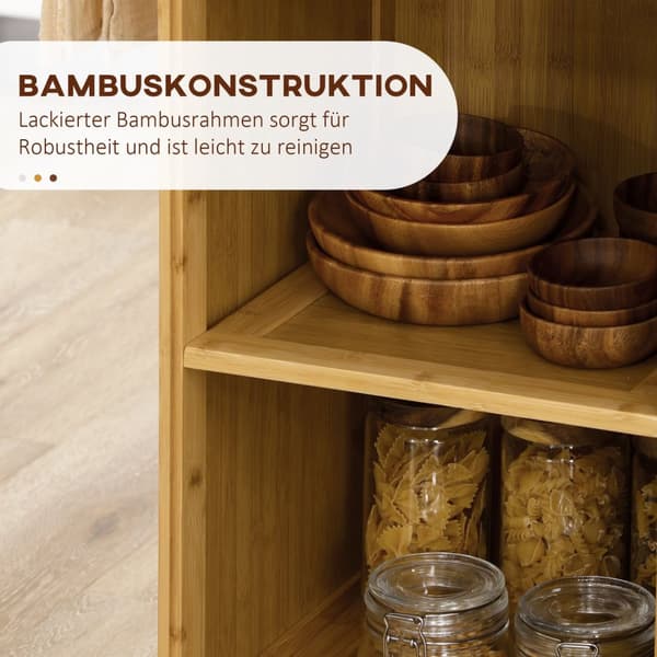 Køkkenvogn Serveringsvogn Med Skuffe, Skab, Åbne Hylder, Håndklædestativ, Bordplade, Bambus, Natur