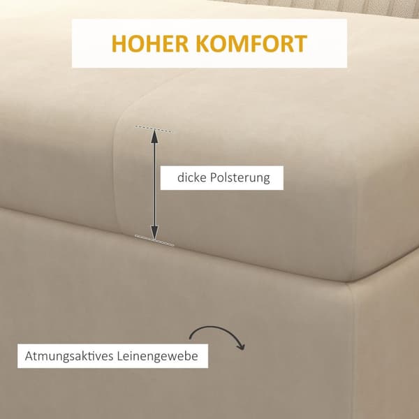 Benk Med Oppbevaringsplass, Polstret Benk Med Sammenleggbart Lokk I Fløyelslook, Sengebenk Med Stålben, Beige, 110X44X49Cm