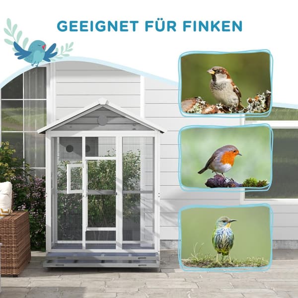 Fuglebur Undulatbur Med 4 Sitteplasser, Fuglebygger Med Uttrekkbart Gulvbrett, Fuglehus For Kanarifugler, Gran, 112 X 68 X 154 Cm