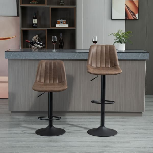 Sett Med 2 Barkrakker, Kjøkkenkrakker, Benkestoler, Høydejusterbar Med Fotstøtter, Svingstol, Brun, Polyester, 43 X 46,5 X 89-110 Cm