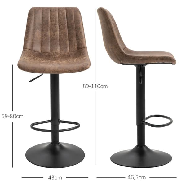 Sett Med 2 Barkrakker, Kjøkkenkrakker, Benkestoler, Høydejusterbar Med Fotstøtter, Svingstol, Brun, Polyester, 43 X 46,5 X 89-110 Cm