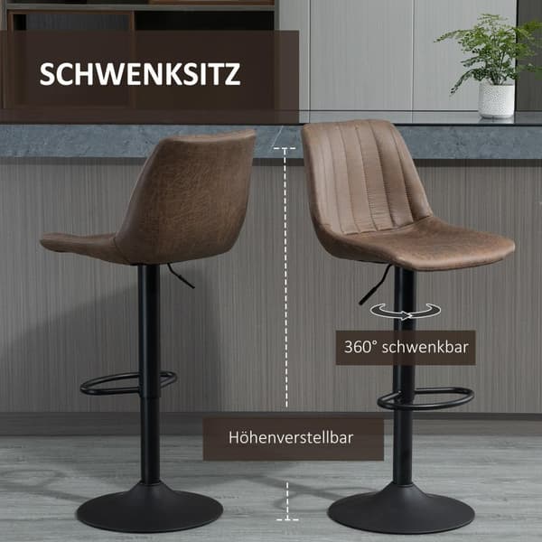 Sett Med 2 Barkrakker, Kjøkkenkrakker, Benkestoler, Høydejusterbar Med Fotstøtter, Svingstol, Brun, Polyester, 43 X 46,5 X 89-110 Cm