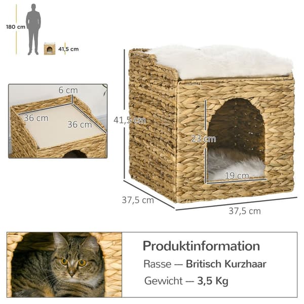 Rattan Cat Cave 2-Tasoinen Tyyny Vesihyasinttiruskea Enintään 5 Kg