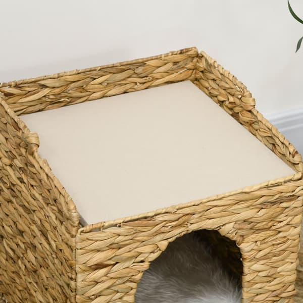 Rattan Cat Cave 2-Tasoinen Tyyny Vesihyasinttiruskea Enintään 5 Kg