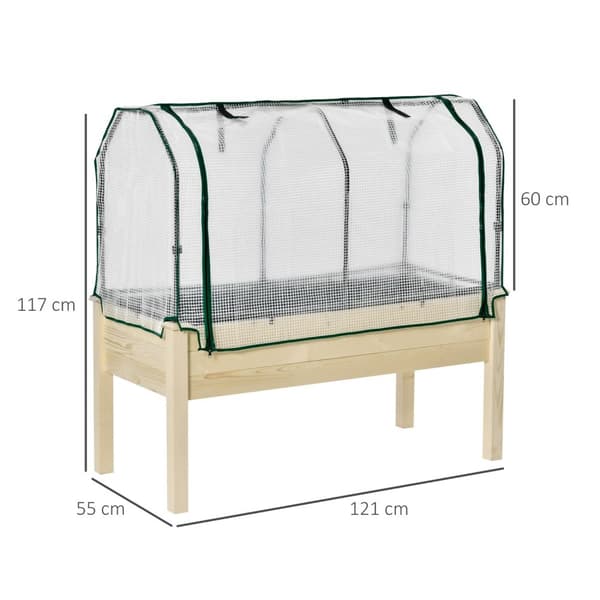 Højbed Kold Stel Med Drivhus, Grøntsagsbed Med Stofforing, Urtebed Med Stålramme, Blomsterkasse Til Haven, Balkon, Grantræ, Natur 121 X 55 X 117Cm