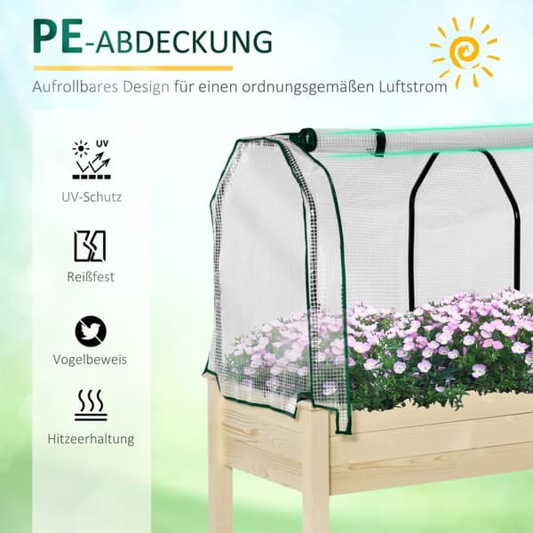 Højbed Kold Stel Med Drivhus, Grøntsagsbed Med Stofforing, Urtebed Med Stålramme, Blomsterkasse Til Haven, Balkon, Grantræ, Natur 121 X 55 X 117Cm