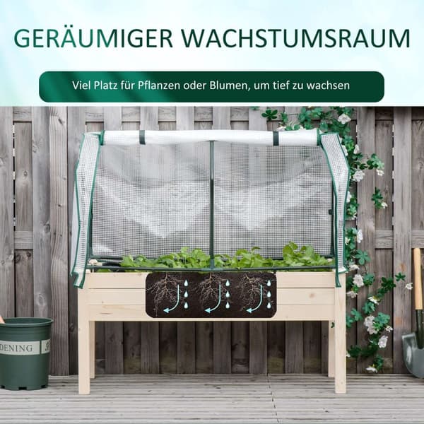 Højbed Kold Stel Med Drivhus, Grøntsagsbed Med Stofforing, Urtebed Med Stålramme, Blomsterkasse Til Haven, Balkon, Grantræ, Natur 121 X 55 X 117Cm