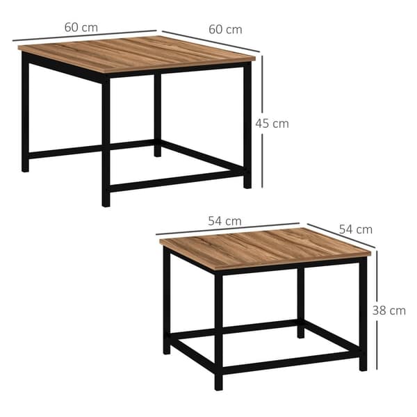 Salongbordsett Med 2 Sidebord I Industridesign, Stuebord Med Trelook, Stål, Natur