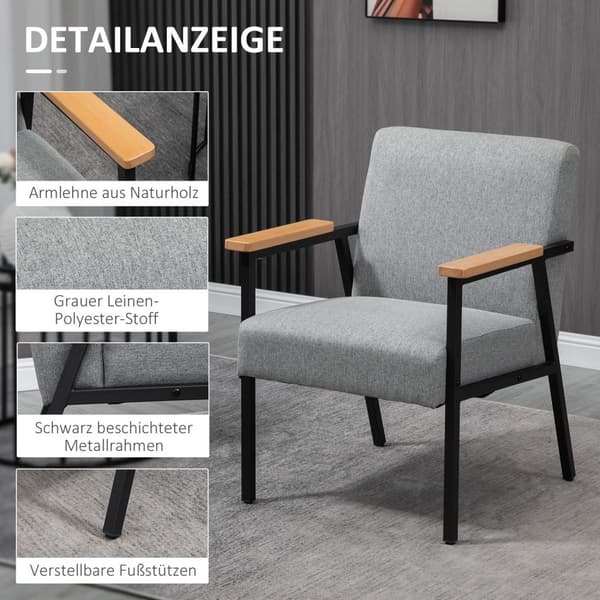 Spisestuestol I Linlook, Avslapningsstol, Vingestol, Lenestol, Grå, 64,5X70X83,5Cm