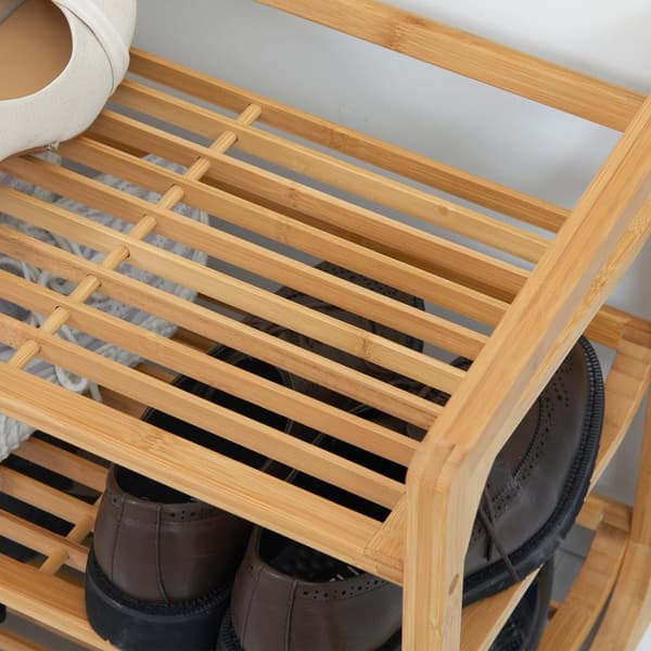 Skostativ Skostativ Skostativ Med 3 Nivåer Og Håndtak For Maks 9 Par Sko Skoorganisator Bambus 76 X 33 X 51 Cm Natur