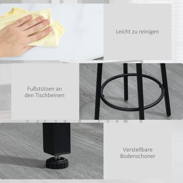 Barbord Med Barstolsett, 3-Delt Barbordsett, Spisebord Med 2 Barkrakker, Spisegruppe, Barbord, Kjøkkenbord, Stål, Hvit, Svart