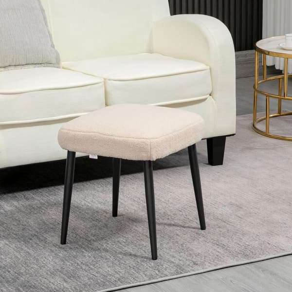 Fotskammel Square Cashmere Look Dressing Krakk Med Stålben For Stue/Soverom, Beige, 42X42X47Cm