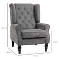 Miniatyrbillede 4 af 10: Single Chair Relax Chair Wing Chair Med Tufting, Træfødder, Polyester, Mørkegrå, 74X86X102Cm