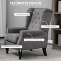Miniatyrbillede 5 af 10: Single Chair Relax Chair Wing Chair Med Tufting, Træfødder, Polyester, Mørkegrå, 74X86X102Cm