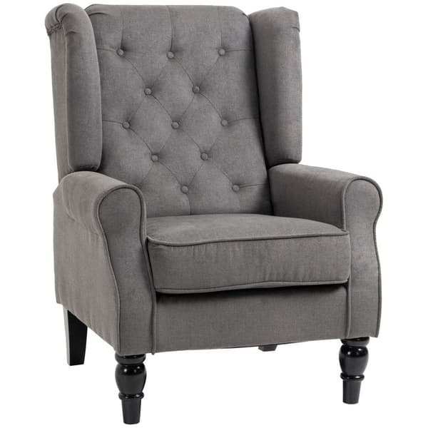 Single Chair Relax Chair Wing Stol Med Tufting, Treføtter, Polyester, Mørkegrå, 74X86X102Cm