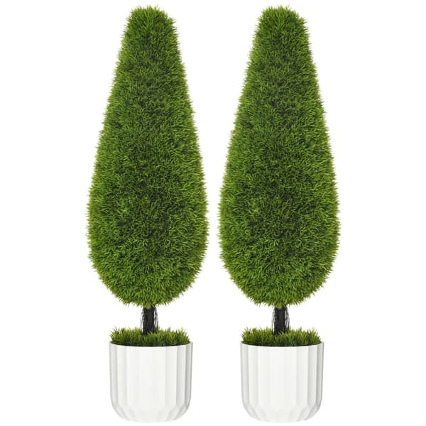 Kunstig Cypres Plantesæt På 2, 90 Cm Kunstig Plante, Kunstigt Træ I Potte, Stueplante Med Kunstig Mos Til Indendørs, Udendørs, Grøn