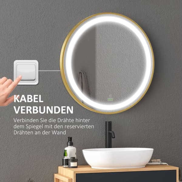 Veggspeil Dimbart Baderomsspeil Med Led-Lys, Minnefunksjon Og Tidsvisning, Ip44, Aluminiumslegering, 60X60Cm