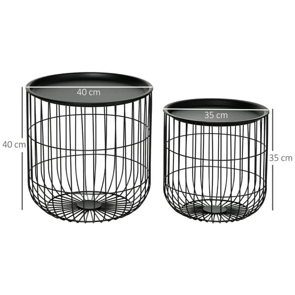 Sett Med 2 Salongbord, Sidebord I Scandi Design, Salongbord Med Oppbevaringsplass, Stål, Svart