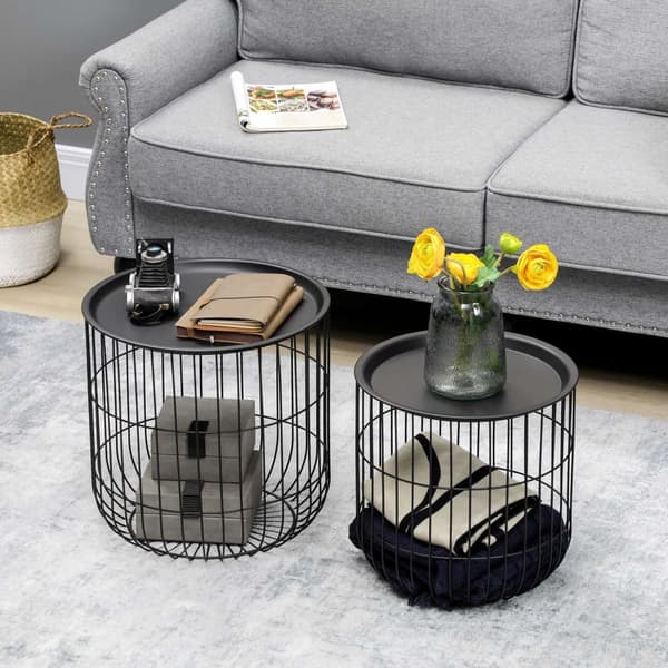 Sett Med 2 Salongbord, Sidebord I Scandi Design, Salongbord Med Oppbevaringsplass, Stål, Svart