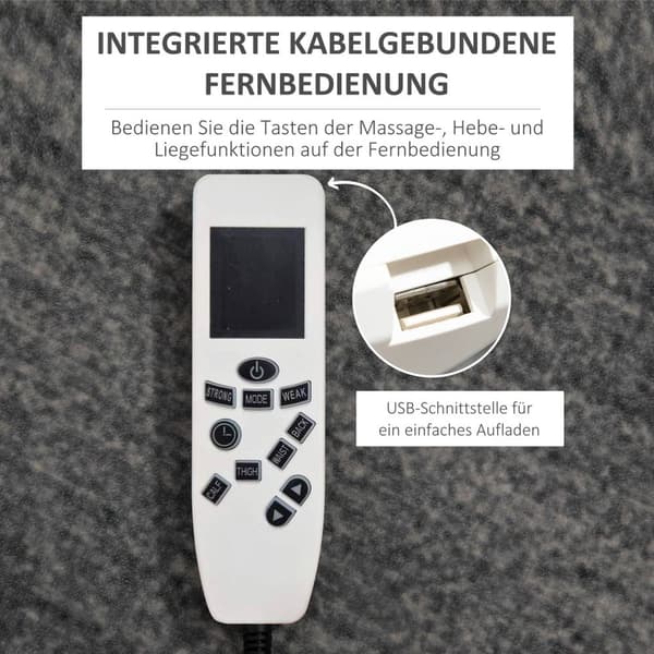 Massasjestol, Avslapningsstol Med Ståhjelp, Tv-Stol Med Usb-Port, Med Liggefunksjon, Hjul, Fjernkontroll, Opptil 150 Kg, Svart