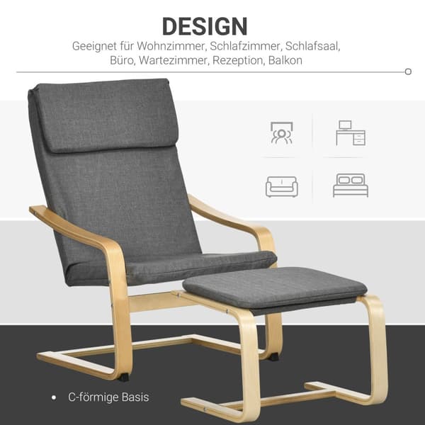 Rentoutustuoli Jakkaralla Siipituoli Jakkaralla, Käsinojalla, Pellavapäällinen, Harmaa