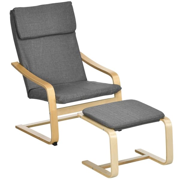 Rentoutustuoli Jakkaralla Siipituoli Jakkaralla, Käsinojalla, Pellavapäällinen, Harmaa