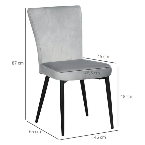 Spisestuestol Sæt Med 4 Køkkenstole Med Ryglæn, Fløjlslook Polstring, Stålstel, Grå, 46X65X87Cm