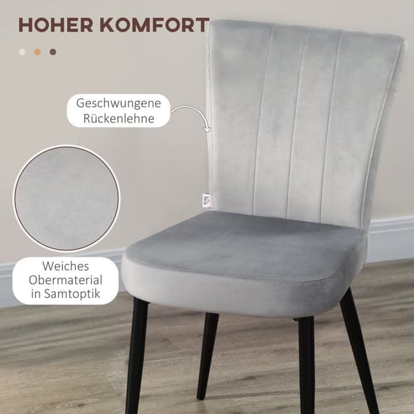 Spisestuestol Sæt Med 4 Køkkenstole Med Ryglæn, Fløjlslook Polstring, Stålstel, Grå, 46X65X87Cm