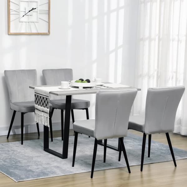 Spisestuestol Sæt Med 4 Køkkenstole Med Ryglæn, Fløjlslook Polstring, Stålstel, Grå, 46X65X87Cm