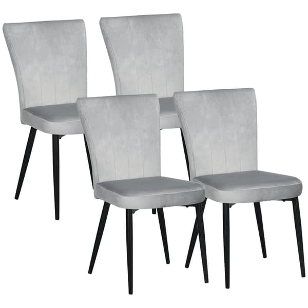 Spisestuestol Sæt Med 4 Køkkenstole Med Ryglæn, Fløjlslook Polstring, Stålstel, Grå, 46X65X87Cm
