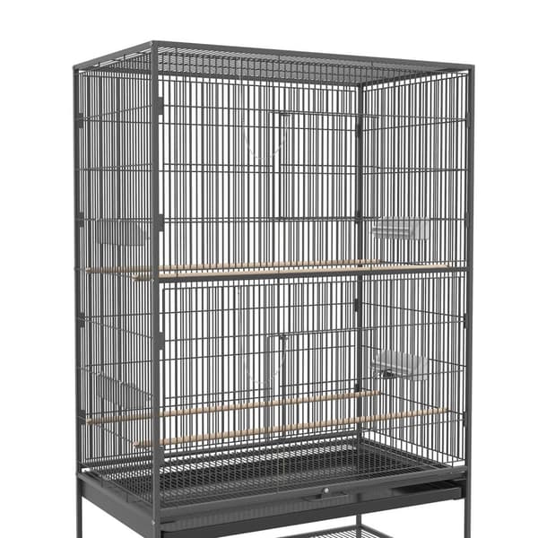 Fuglebur Fuglemager Fuglevoliere Med Siddepinde, Fuglehus Med Hylde, Gulvbakke, Voliere Med Døre, Hjul, Grå, 94 X 57 X 153 Cm