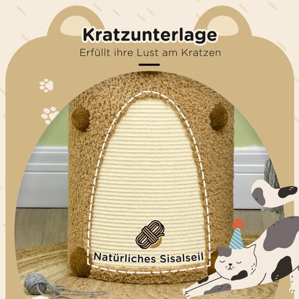 Raapimispiippu 66 Cm Leikki- Ja Raapimistorni, Jossa 2 Tasoa, Raapimislauta, 2 Luolaa, Kissan Raapimispylväs Karhukuvioinen Vaaleanruskea