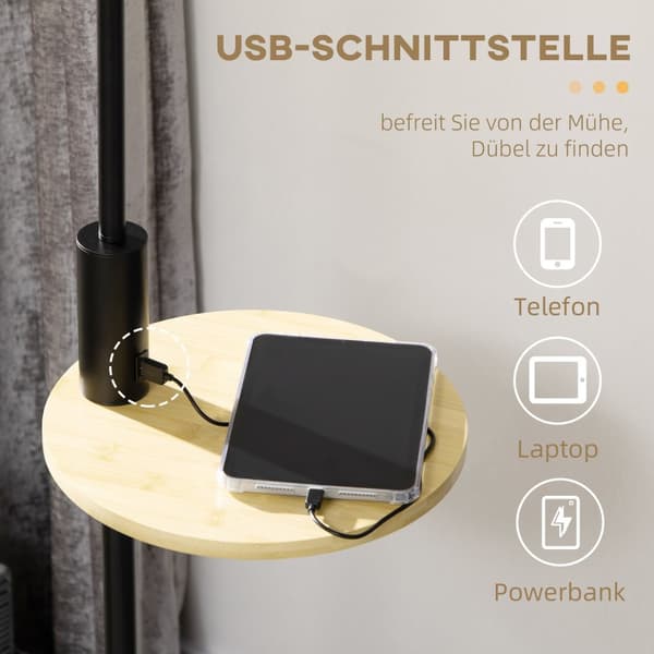 Gulvlampe, Gulvlampe Med Hylle, 40 W Gulvlampe Med Usb-Port, Gulvlampe, Stål, Krem, Ø40 X 168 Cm, Unntatt Lyspære