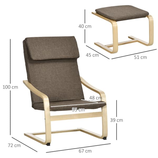 Avslapningsstol Med Fotskammel, Vingestol Med Krakk, Spisestuestol Med Lintrekk Til Stue, Brun 67 X 72 X 100 Cm