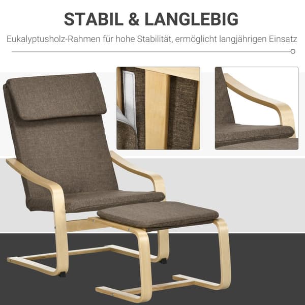 Avslapningsstol Med Fotskammel, Vingestol Med Krakk, Spisestuestol Med Lintrekk Til Stue, Brun 67 X 72 X 100 Cm