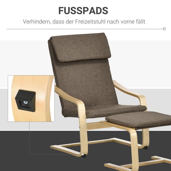 Avslapningsstol Med Fotskammel, Vingestol Med Krakk, Spisestuestol Med Lintrekk Til Stue, Brun 67 X 72 X 100 Cm