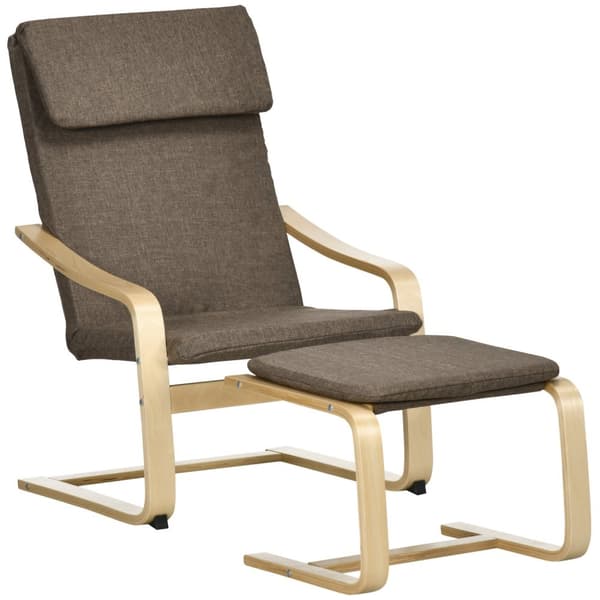 Avslapningsstol Med Fotskammel, Vingestol Med Krakk, Spisestuestol Med Lintrekk Til Stue, Brun 67 X 72 X 100 Cm