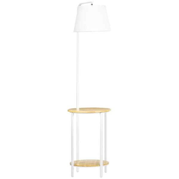 Golvlampa, Golvlampa Med 2 Hyllor, 40 W Golvlampa Med Linne Lampskärm, Golvlampa, Vit Metall, Höjd 162 Cm, Exkl. Glödlampa