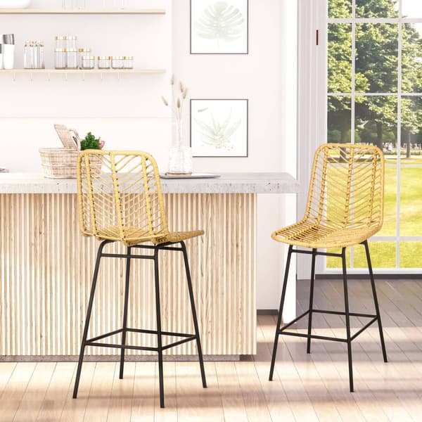 Baarijakkarasarja 2 Kpl, Rat Look -Baarituolit, Selkänojalliset Työtuolit, Boho Design -Keittiöjakkarat, Työtuolit, Keittiö, Terästä, Keltainen