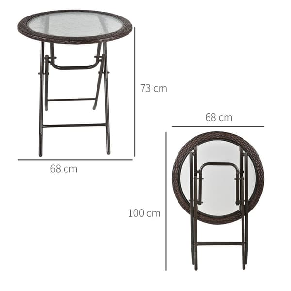 Campingbord Klapbord Rundt Rattan Dekor Stål Brun Ø68Cm