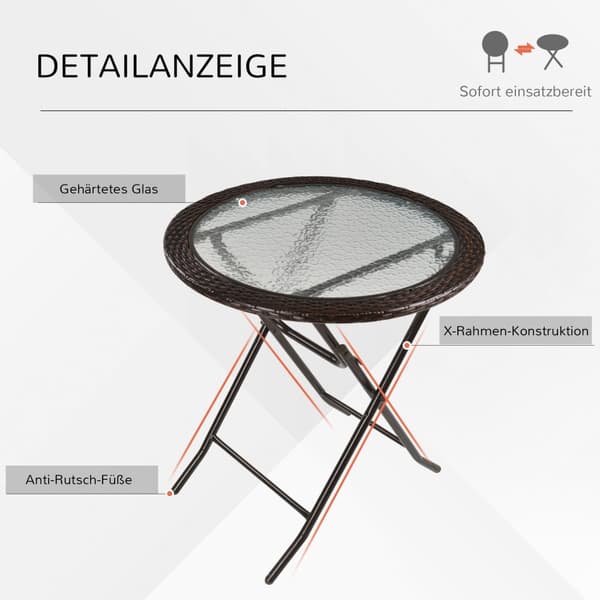 Campingbord Klapbord Rundt Rattan Dekor Stål Brun Ø68Cm